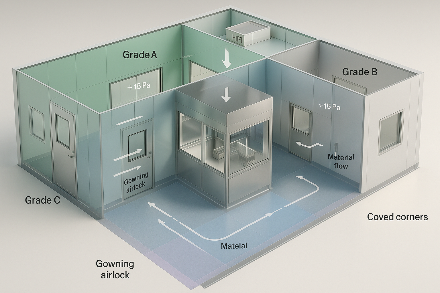 زون بندی اتاق تمیز با کلاس های gmp متفاوت 